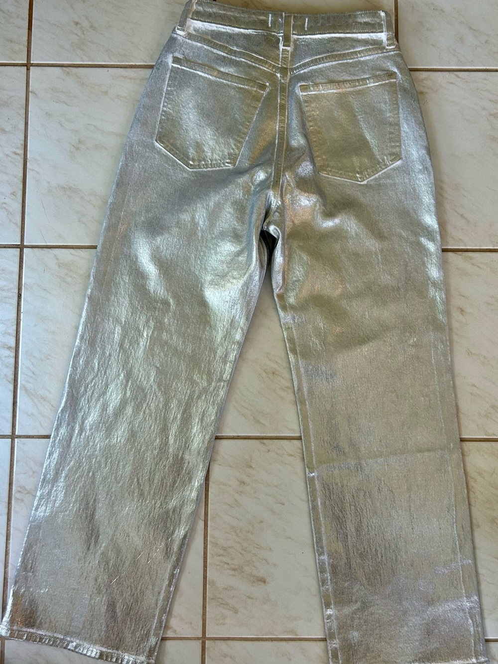 Abercrombie & Fitch Metallic Silver Straight-Leg Jeans